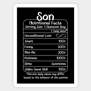 Son Nutritional Facts (for Dark Shirts) Magnet